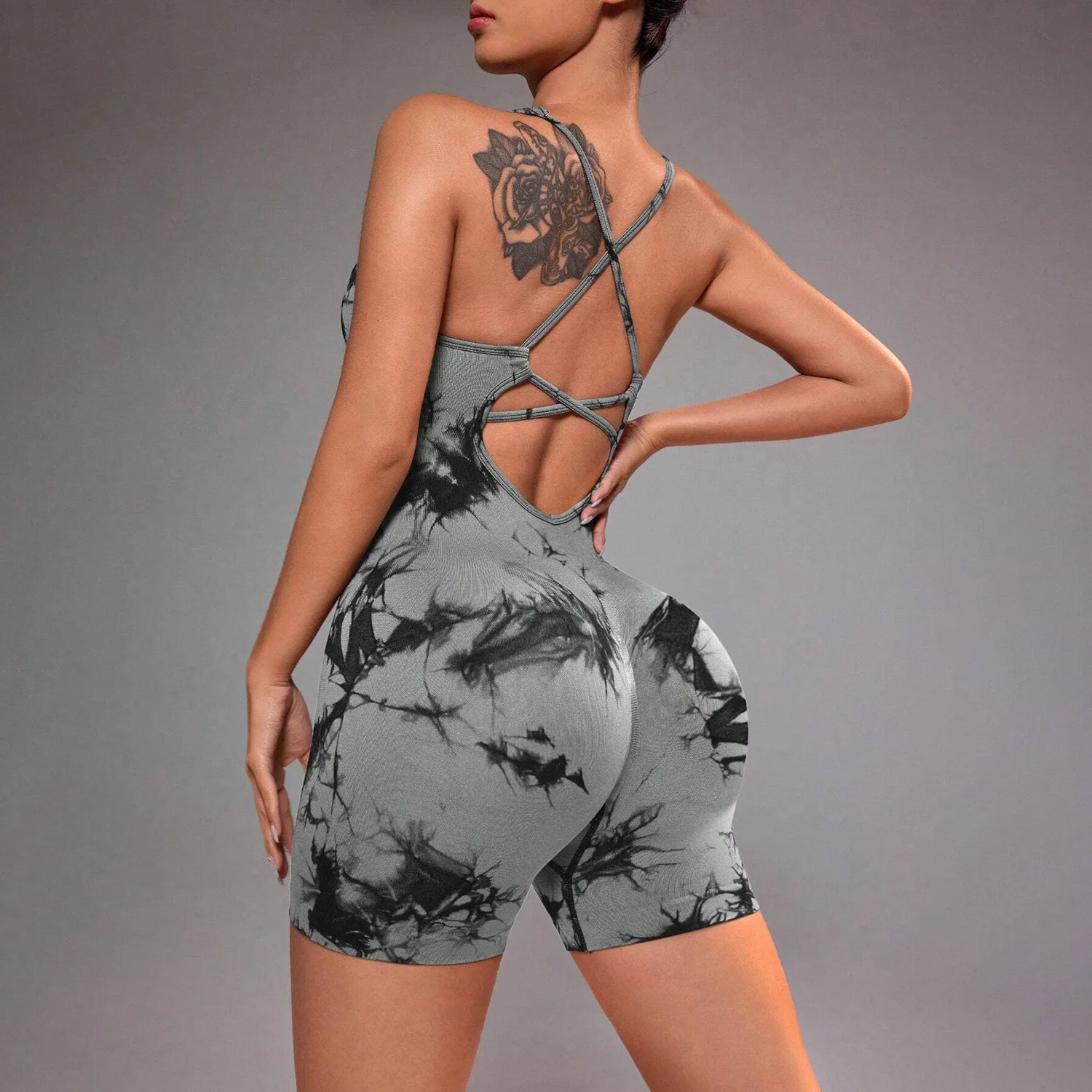 Seamless Tie Dye Yoga Jumpsuit Peach Hip Design