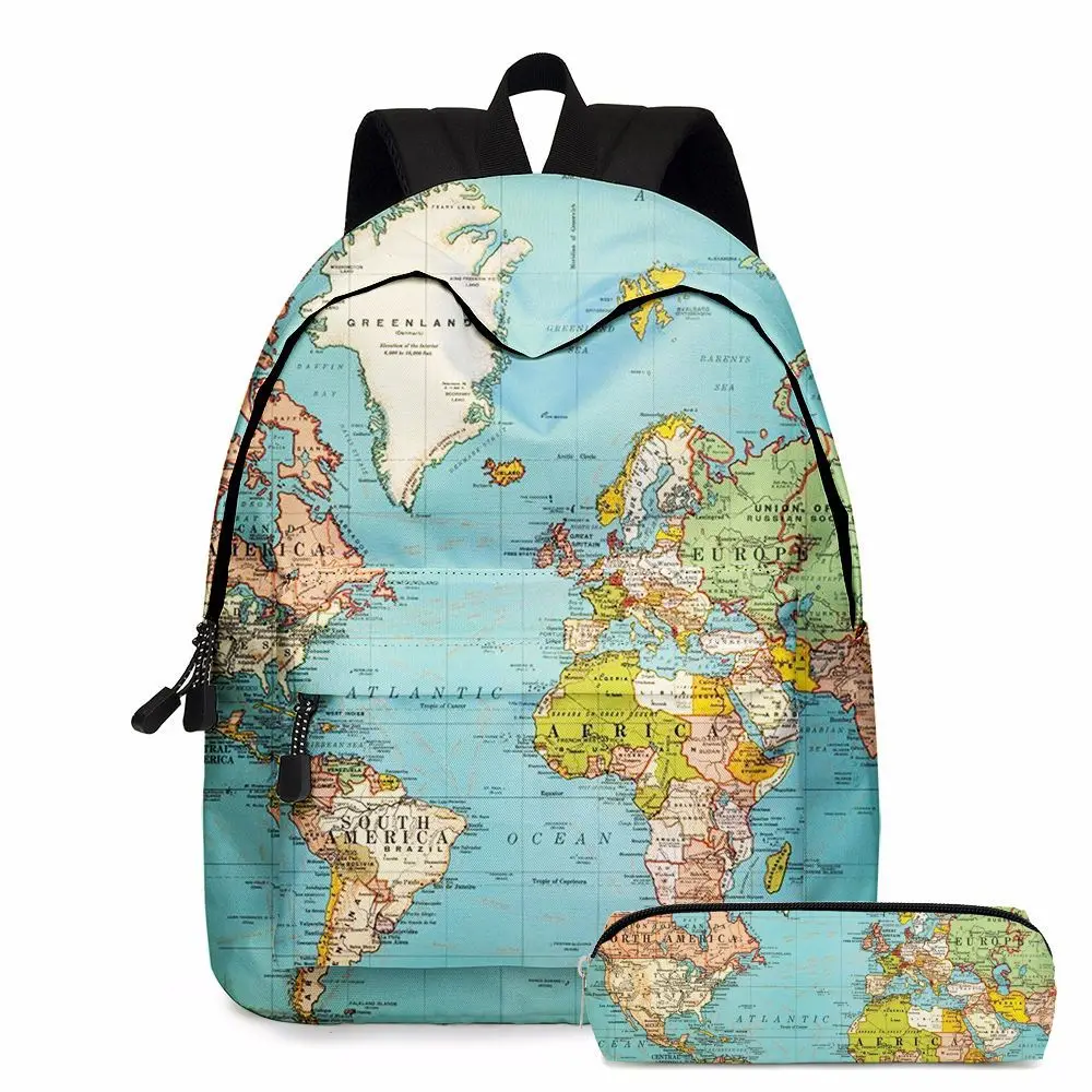 

World Map Backpack Kids Laptop Bookbag for Travel Middle School Students, As shown in the pictures