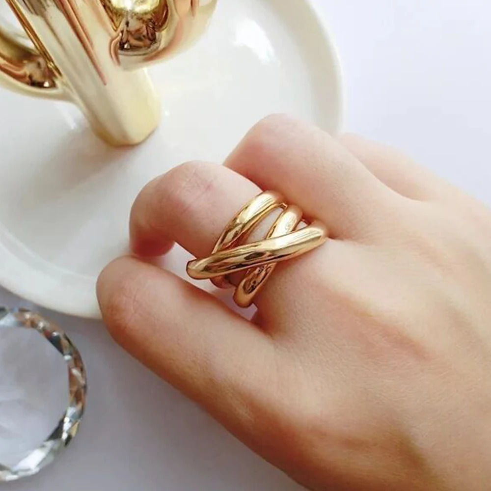 eManco Hot Selling Fine Jewelry Ring Stainless Steel Minimalist Weave Rings for Girls 18k Gold Plated