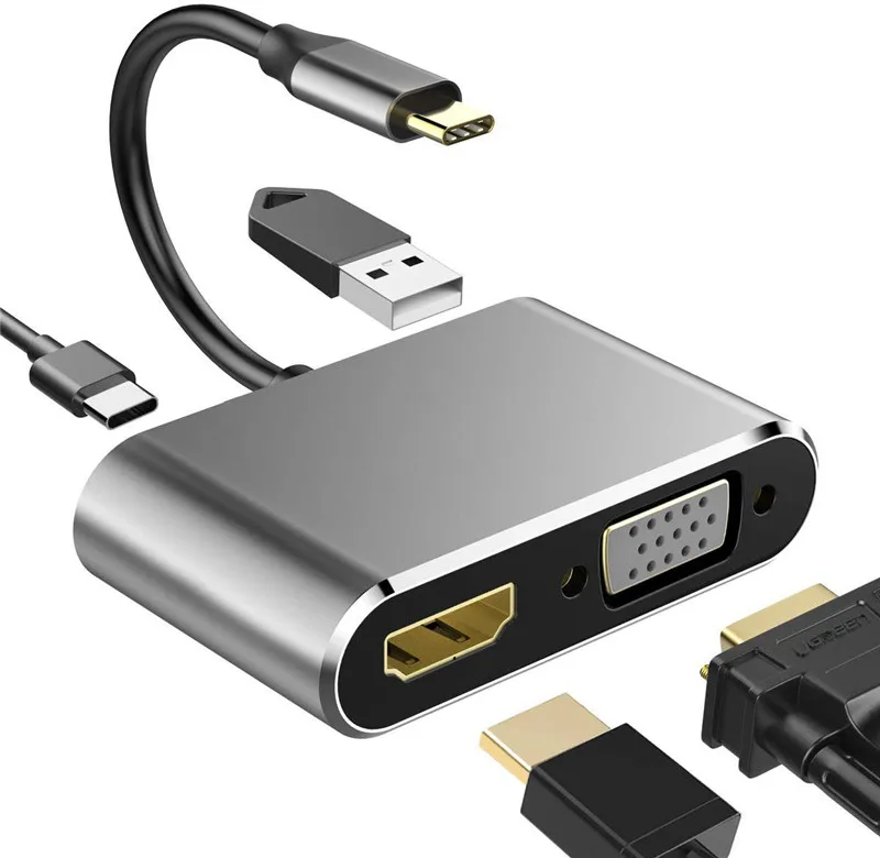 

4 in 1 USB-C to 4K HDMI VGA Adapter Hub with USB 3.0 Charging Power PD Port Compatible for Nintendo Switch and MacBook Pro