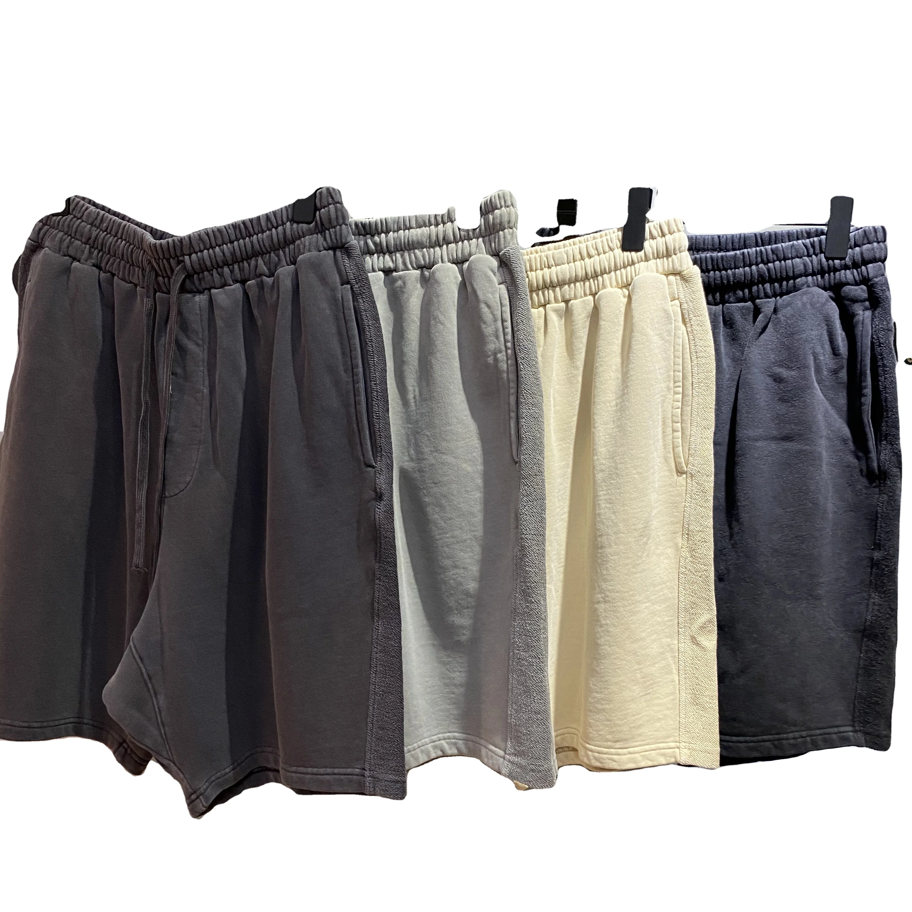 

Top quality hip hop street wear side seam panel half pants sweat washed retro black shorts for men