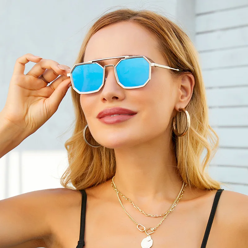 

Fashion Women Vintage Diamond Cut Ocean Lens Sun Glasses Multilateral Irregular Frames Sunglasses 2021sun Glasses Metal Age Men