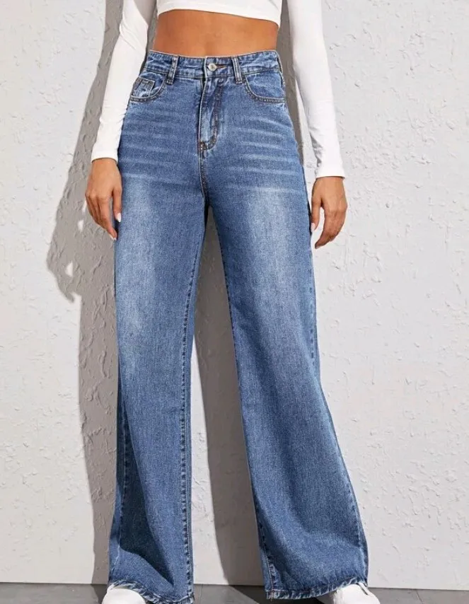

2021 European and American hot style loose high waist wide leg jeans women, Picture color
