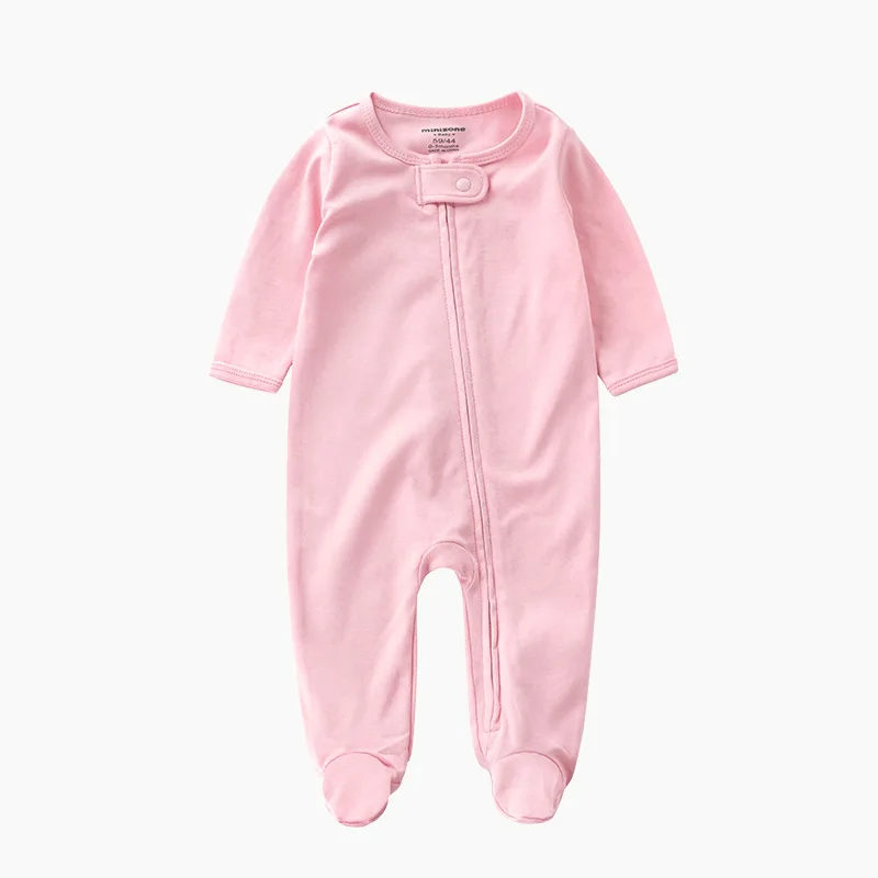 

OEM/ODM Infant Toddler Boys Girls Clothes Private Label Long Sleeve 100% Cotton Zipper Pajamas Baby Footed Romper, Photo showed and customized color