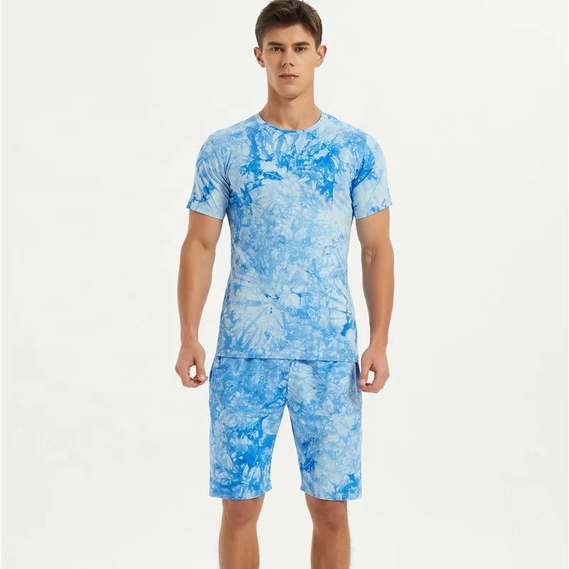

Gulidd Men's Sports Suit Two Piece tie dye Sportswear Casual Tracksuit Summer Outfits men sports shorts