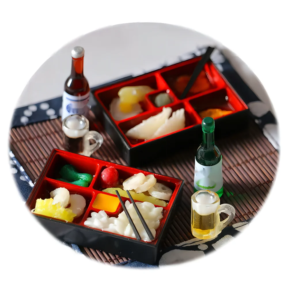 

1/12 Miniatures Fast Food Set with Rice and Dumplings Chopsticks Beer Cups for Doll House Kitchen Accessory