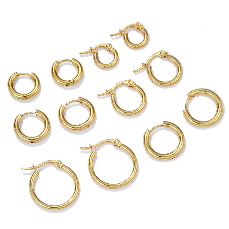 

6Pairs Gold Plated Stainless Steel Hoop Huggie Earrings for Women Mixed Size Round Circle Earring Jewelry