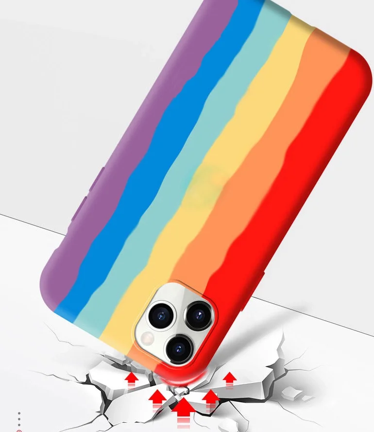 

Stylish Rainbow Soft Silicon Microfiber lining with shockproof liquid silicone rear cover case for iPhone 12