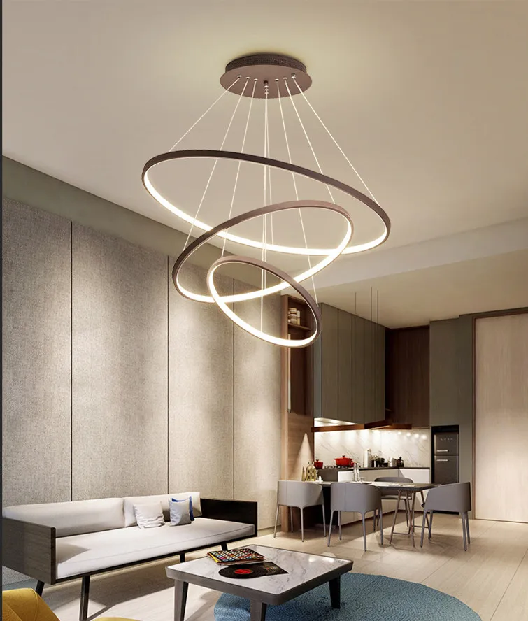 

Simig lighting modern nordic acrylic parts rings circle led living room ceiling chandelier pendant light, Brown