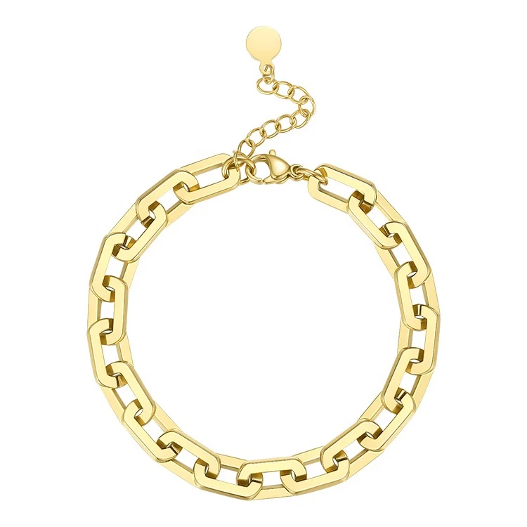 

Latest 18K Gold Plated Stainless Steel Jewelry Square Oval Thick Chain Bracelet B202209