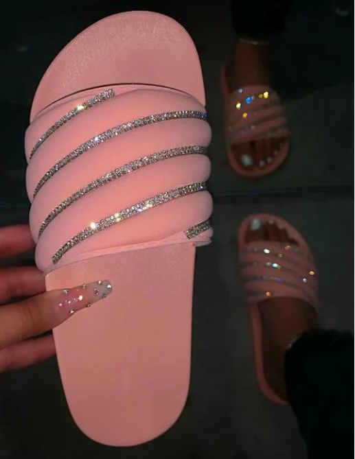 

Women Summer Flat Bling rhinestone sandals Casual Flip Flops Non-Slip Outdoor Beach Slides Sexy Crystal Slippers Shoes Ladies
