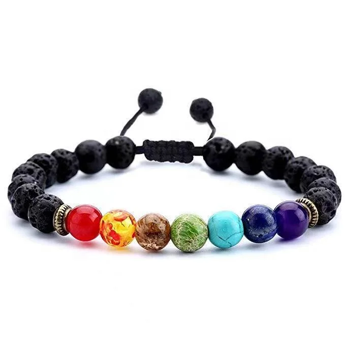 

Toppik 8mm healing lava 7 chakras bracelet handmade braided unisex natural stone beads bracelet, Picture shows
