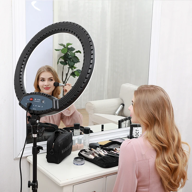 

Photography Lighting 16 inch display screen Ring Light Dimmable LED Selfie Ring Light with tripod For Live