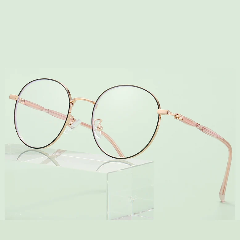 

2022 New Arrival Popular Style Young Ladies Girl 2023 Beautiful Student Round Shape Metal Frame Optical Anti Blue Light Glasses