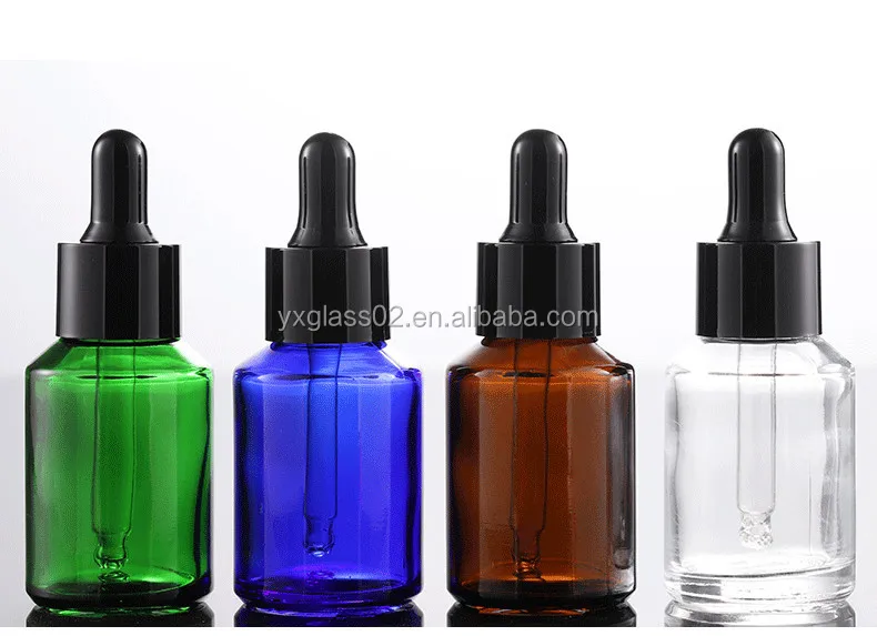 30ml amber/green/blue sliping shoulder glass dropper bottles with black cap supplier