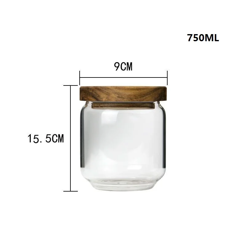 Kitchen storage glass jar with wood lid glass container with wooden lid