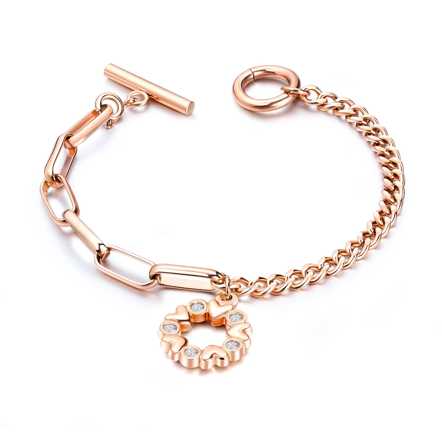 

Amazon Design Asymmetrical Chain Rose Gold-plated Love Ladies Bracelet Charm Bracelet, Customized color