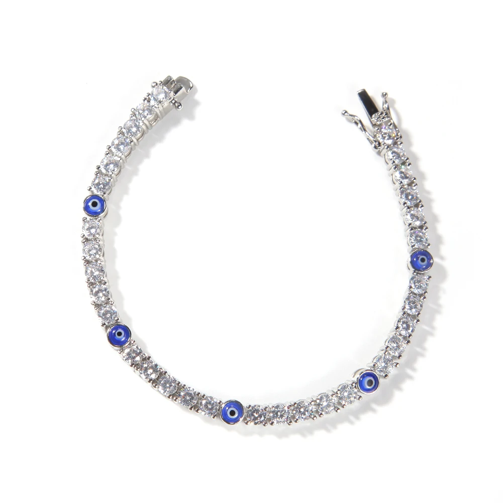 

Newest Turkish Blue Eye Bracelet AAA Cz Iced Out Tennis Bracelets For Women Jewelry, Silver/gold