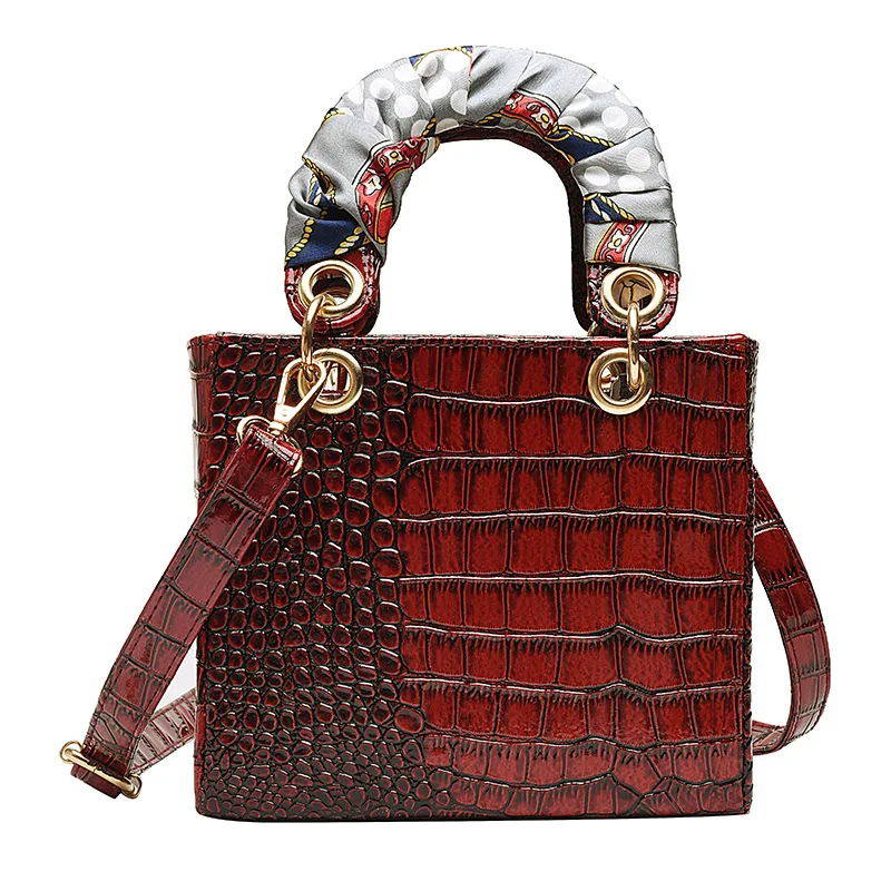 

YIMYIK 2021 New Korean Fashion Trend Shoulder Bag Handbag Silk scarf Decoration Crocodile Pattern Messenger Bag for Women