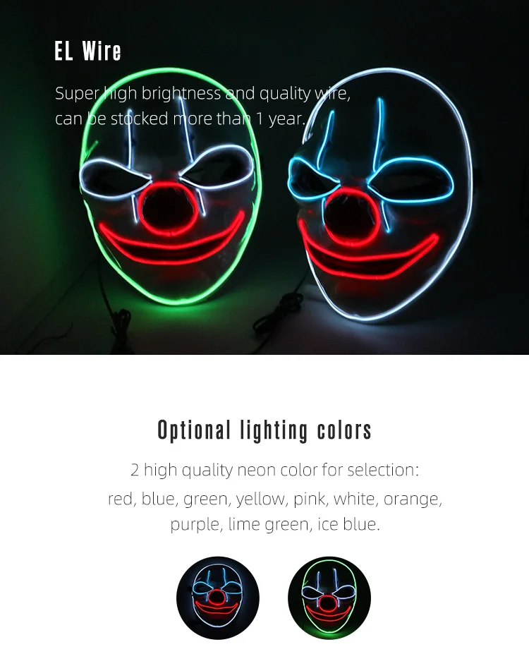 Plastic LED Light up EL Wire Mask Payday 2 Themed Costume Cosplay Mask Face Mask