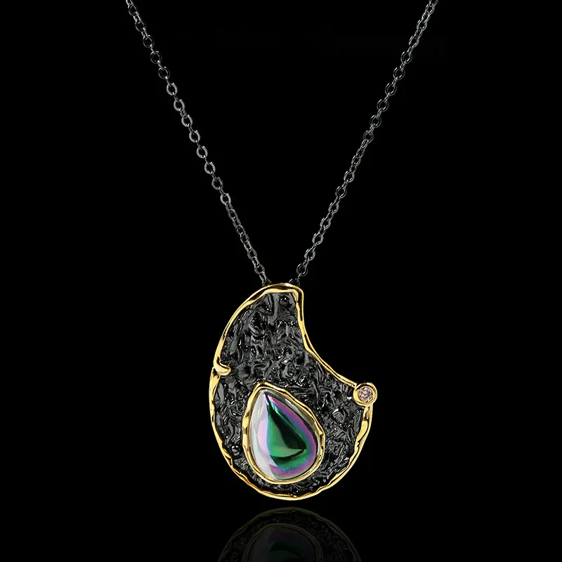

Manufacturer direct sale Antique Designs KYNL0218 Necklaces Antique Gold Plated Colorful Gemstone enamel Necklaces for Women, Black