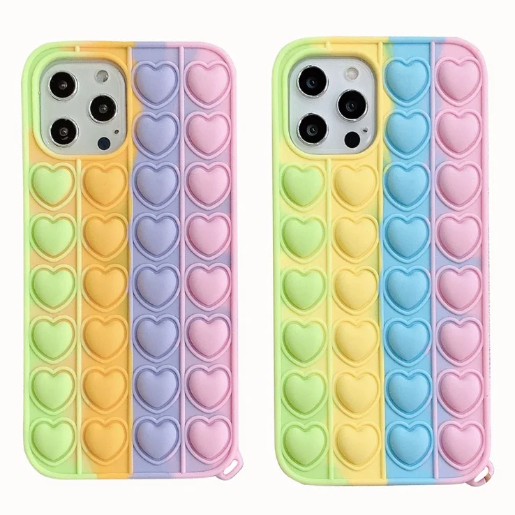 

2021 new product mobile phone case silicone soft push bubble fidget toys pop phone case cover for iphone 11/12 pro max series, 2 colors