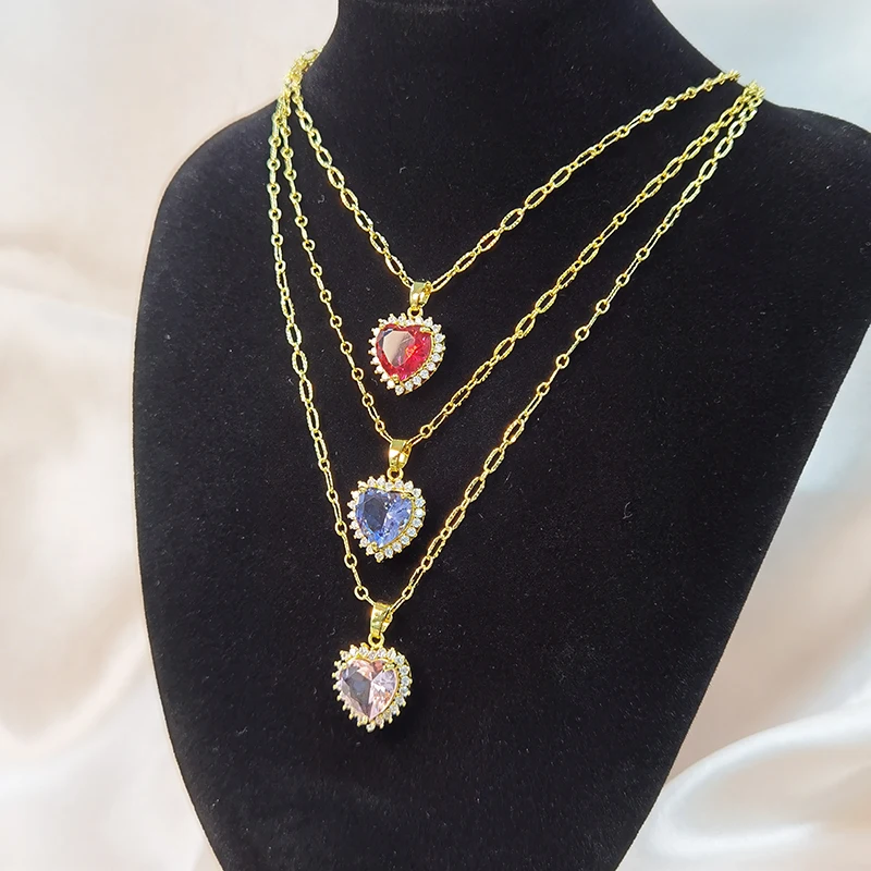 

IVIAPRO Fashion jewelry Colorful Glass Gold Plated CZ Heart pendant Necklace