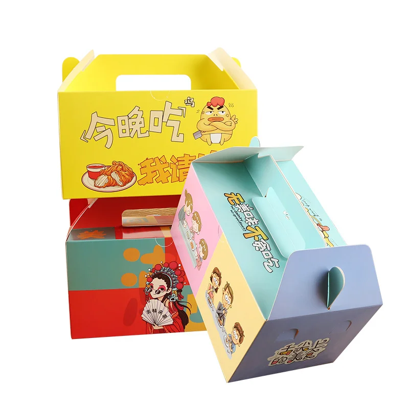

RTS Custom Disposable Takeaway Fast Food Lunch Box Korean Fried Chicken Nuggets Wings Paper Box Fast Food Container With Handle