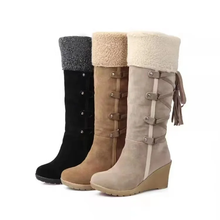 

Women's knee high boots autumn winter payless Snow Boots Round Head Keep Warm boots women Large Size Long Barrel Shoes, Picture