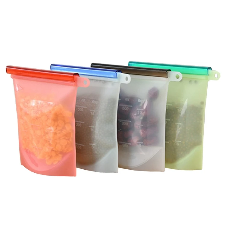 

Eco-friendly vacuum ziplock leakproof silicone food storage bag 500ml