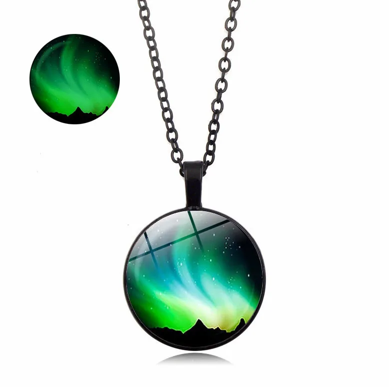 

New Trends Beautiful Aurora Alloy Glass Pendant Necklace Unique Design Luminous Jewelry Necklace Long Chain Sweater Necklace