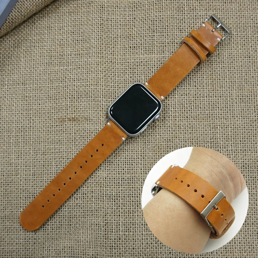 

Natobelt Premium Genuine Top Grain Calf watch Strap Vegetable Tanned 38mm 44mm Series 5 Apple Watch Band Leather, Per chart/customize