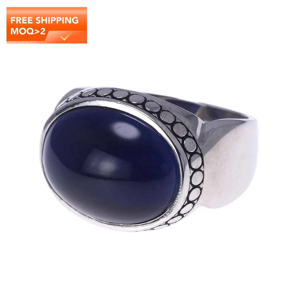 

Real Pure 925 Silver Jewelry Blue Tiger Eyes Rings For Men And Women Oval Shape Natural Stone Simple Design Turkey Jewelry