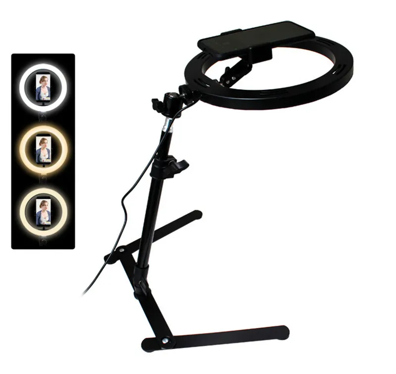 Table Top Dimmable 10 Inch LED Ring Light Tripod For Live Broadcast