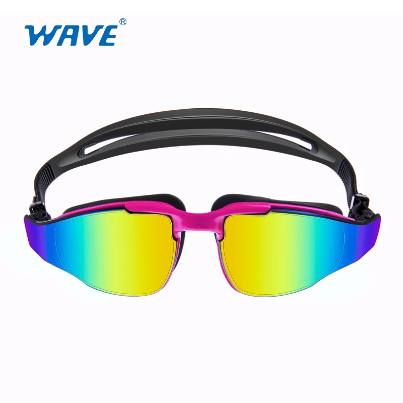 

Whole sale Clear vision racing mirror swim seal tempered glass goggles for adult, Blue,purple
