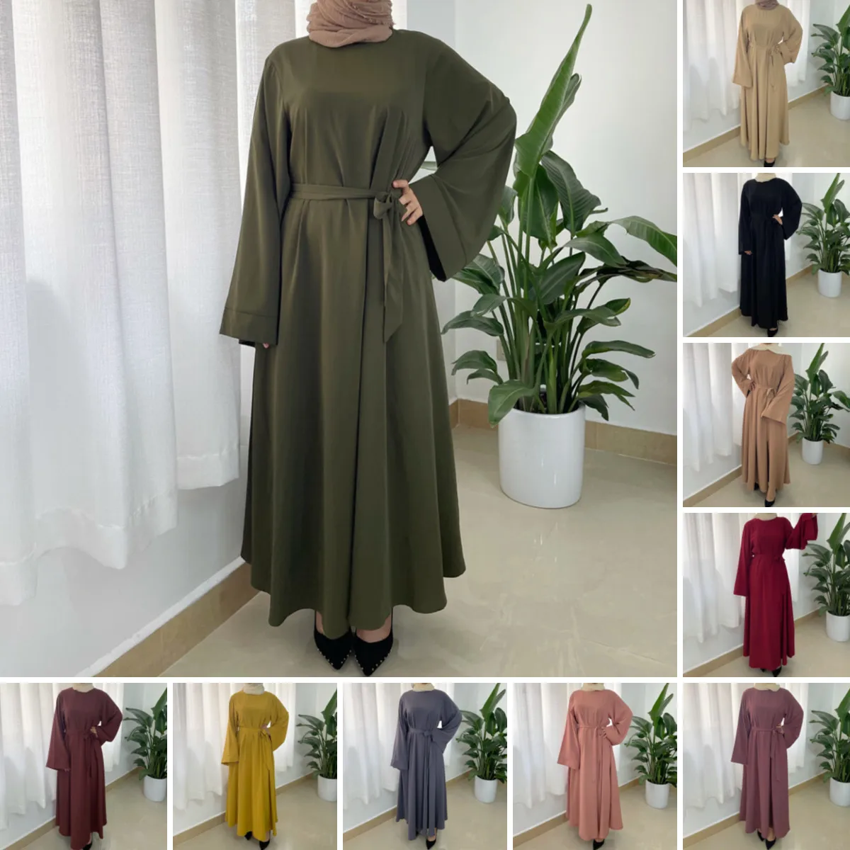

Dubai Hot Sale Plus Size Muslim Dress Hot Selling Muslims Abaya Latest Designs Long Kimono Robe Dress, 10 color