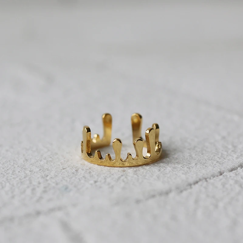 

Stainless Steel Water Drop Lava Crown European And American Simple Opening Adjustable Ring Queen Ring Waterproof Unfading, Silver, gold, rose gold, black etc.