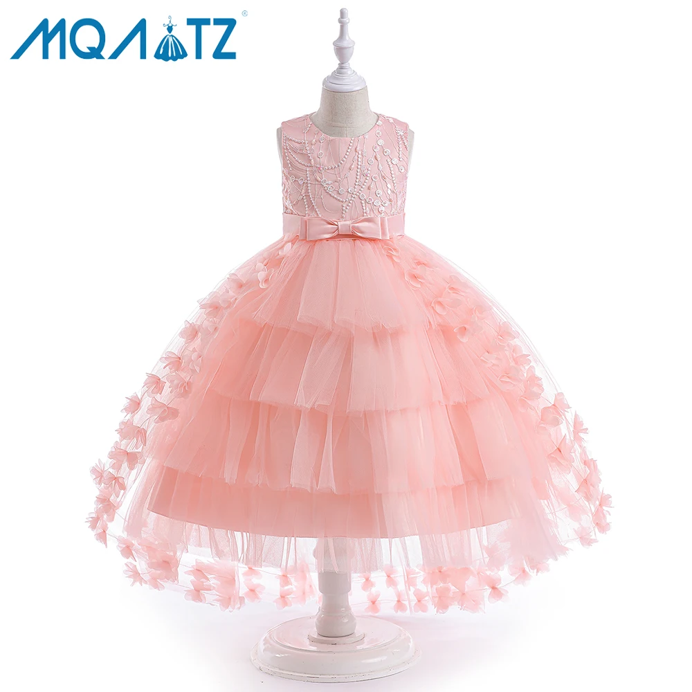 

MQATZ Fashion Summer Sleeveless Bow Dress Elegant Girls Birthday Party Hot Sales Layered White Dress For Kids Girl