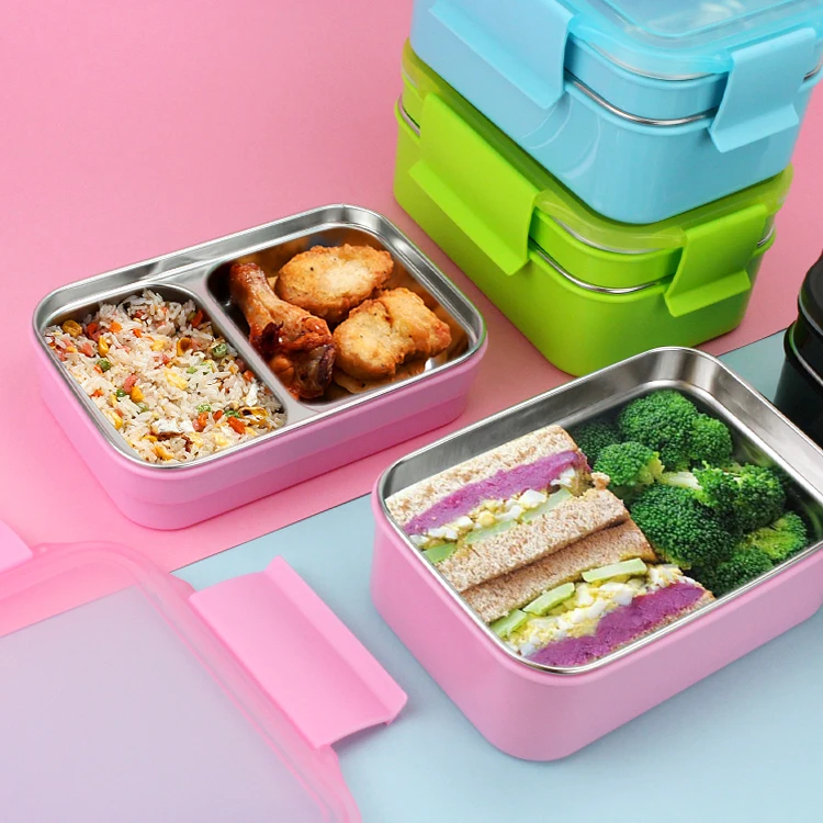 

Simple double stainless steel 18/8 student square lunch box