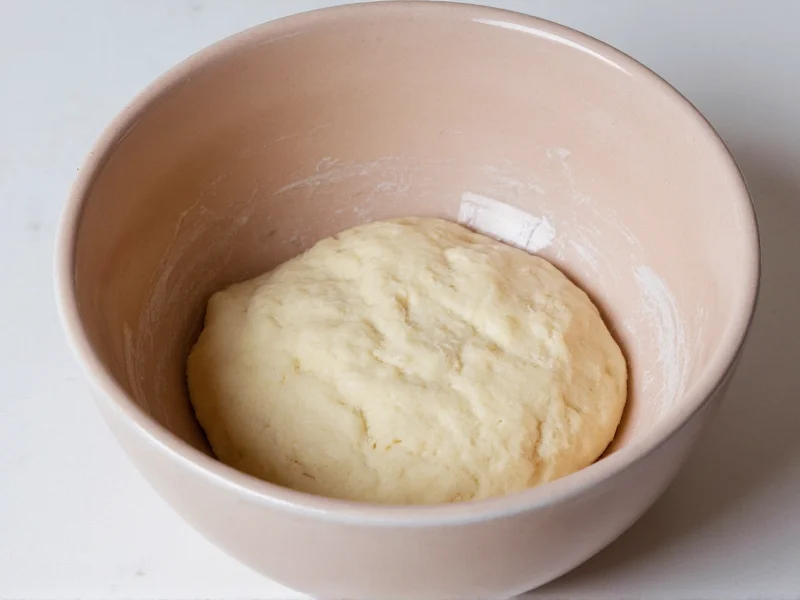 Mixing bread dough in ceramic bowl