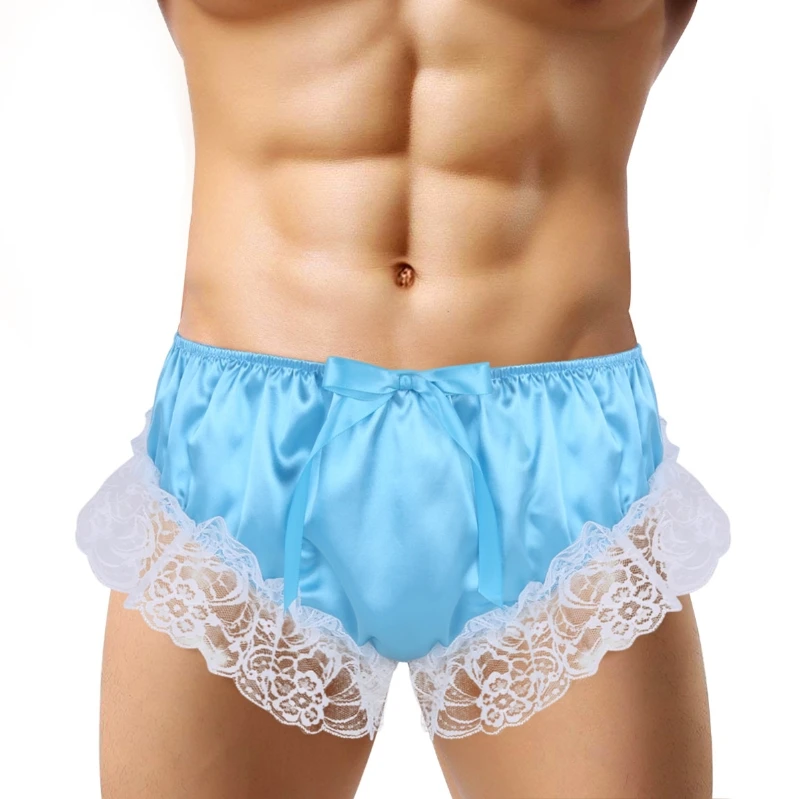 

iEFiEL Mens Sissy Bikini Briefs Soft Satin Low Rise Floral Lace Panties Underwear Crossdress