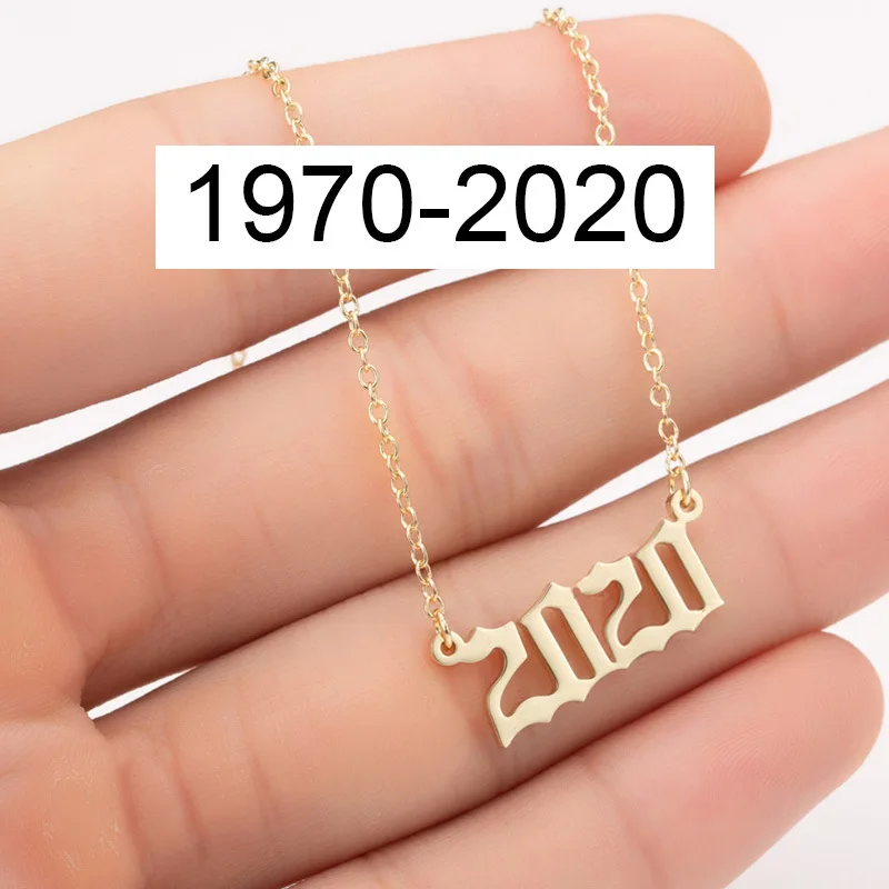 

2021 New Minimalist 1970-2020 Birthday Gift 18K Gold Stainless Steel Number Year Necklace For Men Women