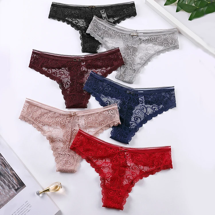 

Female Sexy T-Back Lace Panties Solid Bragas de Encaje Underwear High Quality Women Lace G String Spandex Thongs