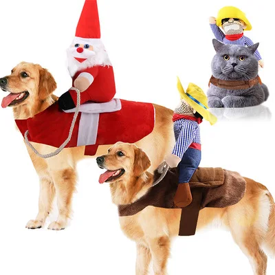 

Wholesale Christmas Pet Dog Funny Costume Christmas Clothes Coat Horseman Apparel West Cowboy Christmas Santa Dog Pet Costume, Red;brown
