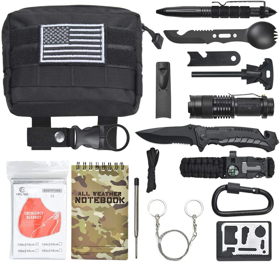 

Survivalkit Amazon FBA Emergency Gear 18 in 1 Outdoor Camping Hike Set tools SOS Edc Supplies emerg Survival Kit, Multi-colors