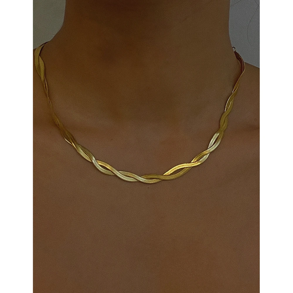

316L Stainless Steel Double Layered Snake Chain Necklaces Twisted 18K Gold Plated Necklace INS Hot Hip Hop Minimalist Jewelry