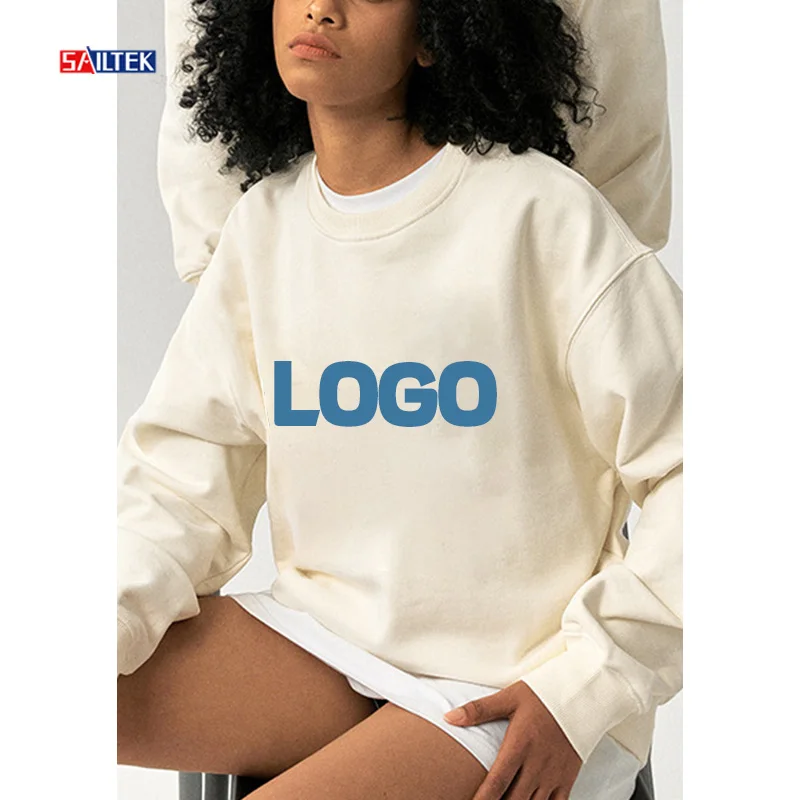 

2024 New Fashion Custom Logo Streetwear Crew Neck Sweatshirt Unisex Soild Color Cotton Pullover Crewneck Sweatshirts For Women