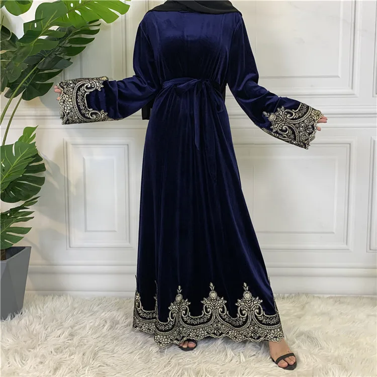 

GH-6425 Muslim Winter Fashion Embroidery Dubai Islamic Velvet Abaya Dress Long Sleeve For Women