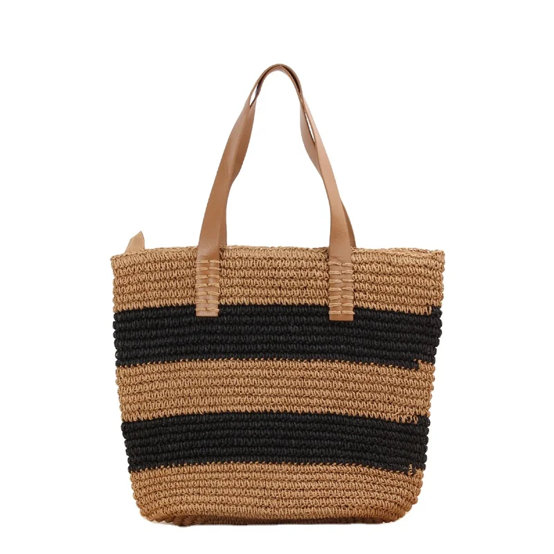 

Factory summer beach fashion large stripe tote bag straw shoulder handbag for women, Customizable