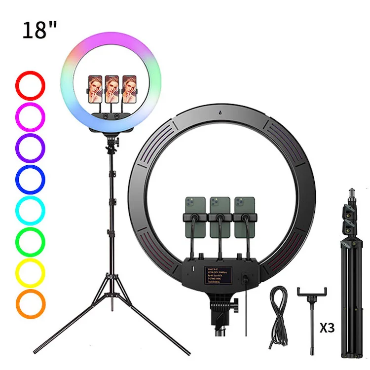 

18 inch Selfie LED Lamp Photographic Lighting RGB Ring Light 45cm with Tripod Stand for Live Broadcast Streaming